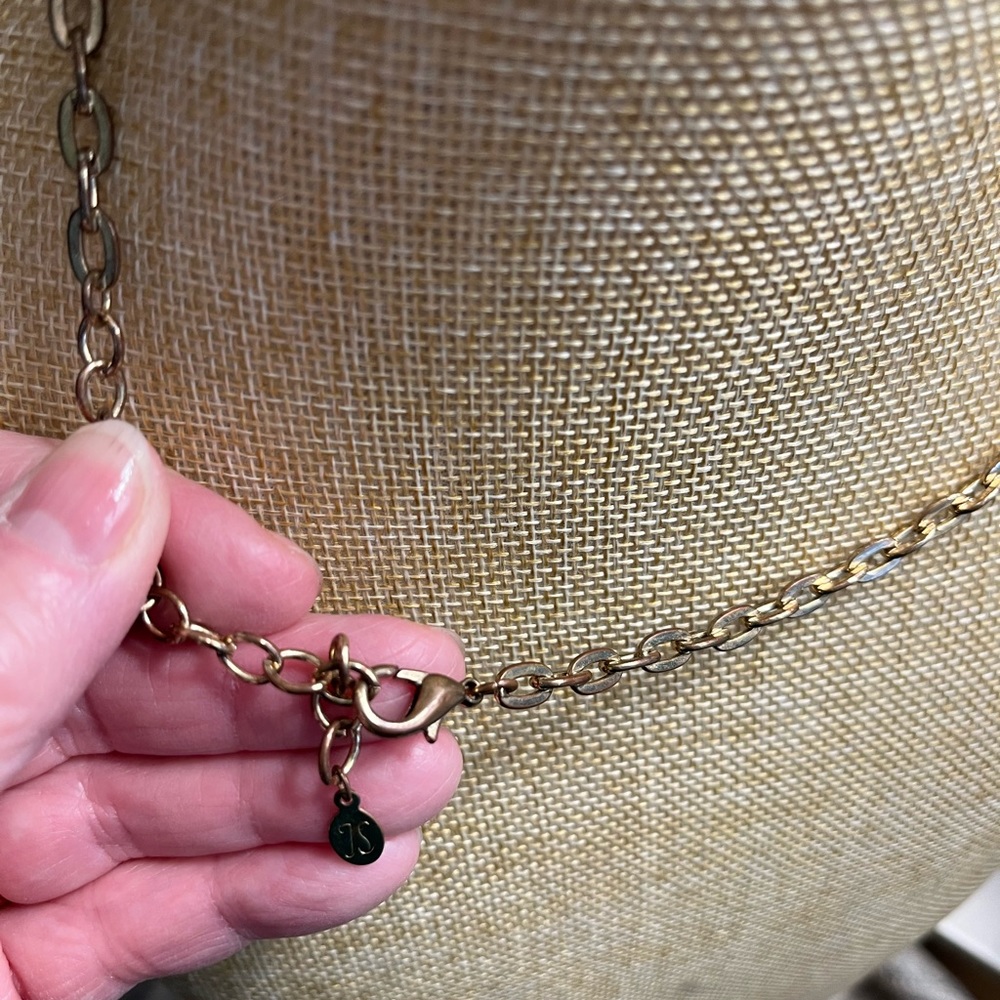 Teal Crystal glass and gold necklace - Picture 2 of 6
